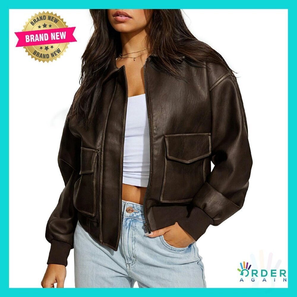 Faux Leather Jacket Oversized Motorcycle Bomber Y2K Retro Chic Fall Outerwear